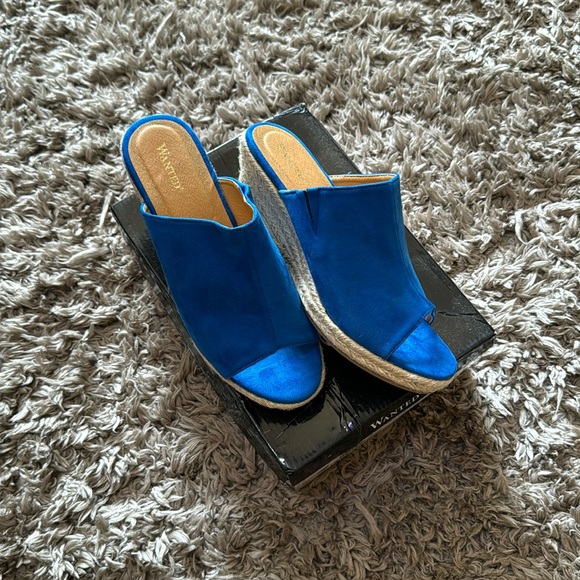 Blue Women Slide On Wedge - Picture 1 of 5